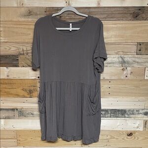 Beeson River size Large Relaxed Scoop Neck Soft Mini Dress in Mocha Brown Color